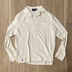 Classic White Long-Sleeve Polo Shirt with Collared Neckline